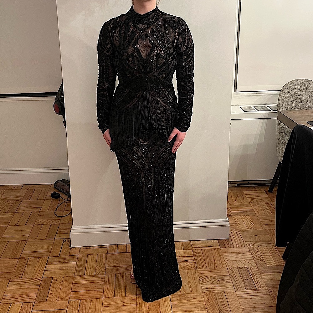 Valdrin Sahiti black beaded gown